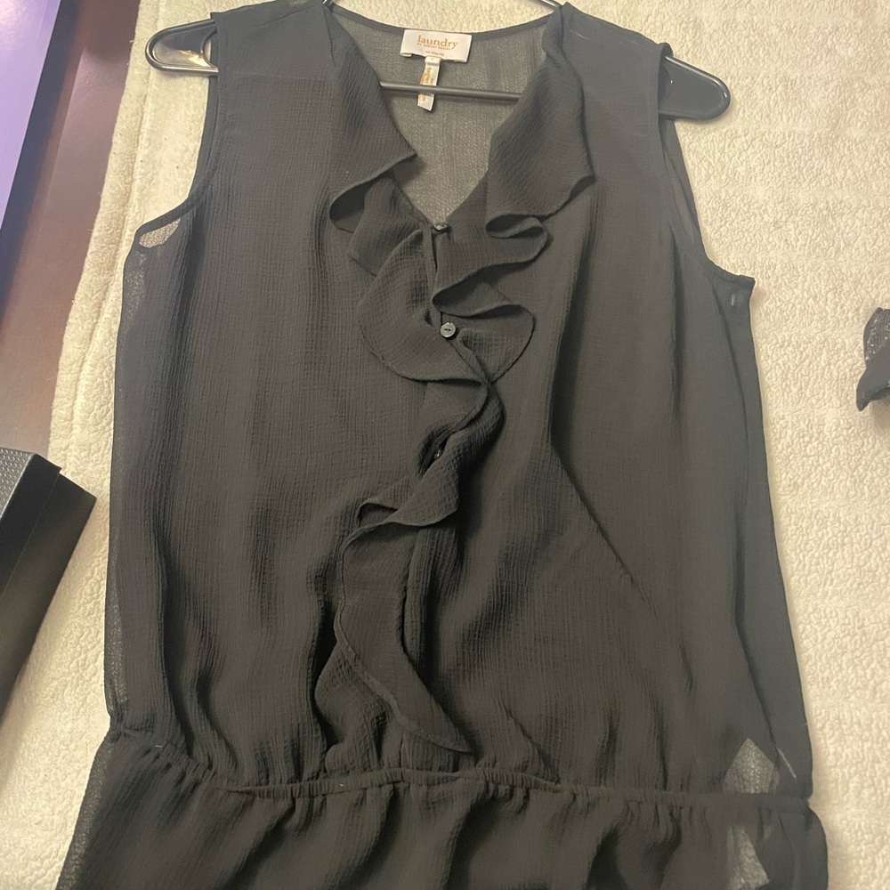 Laundry Black Ruffle Front Top